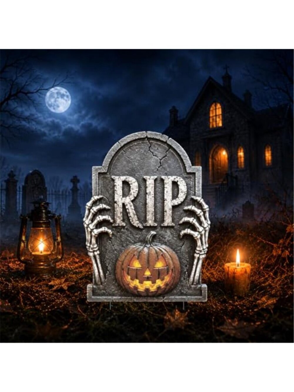 Halloween Tombstones Outdoor Decorations, Metal RIP Graveyard Yard Stake